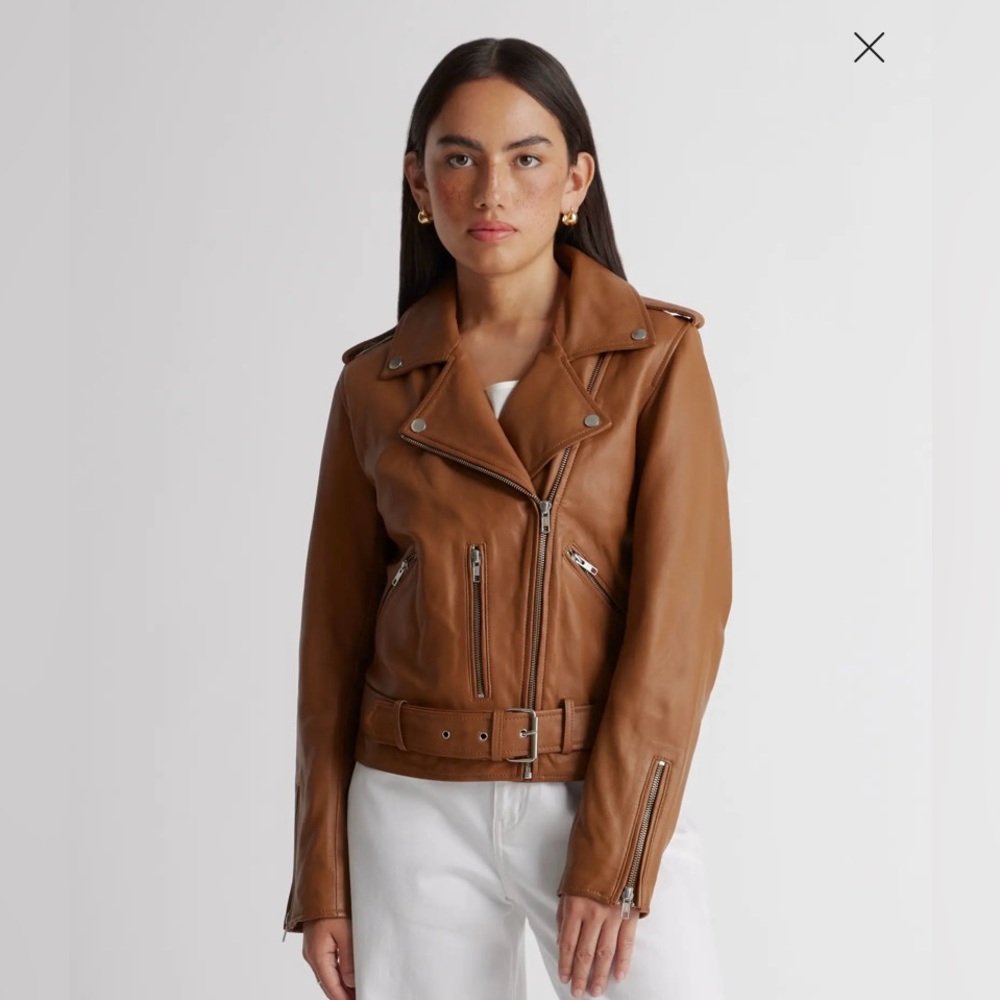 NWOT Quince 100% leather motorcycle jacket in cognac (brown)